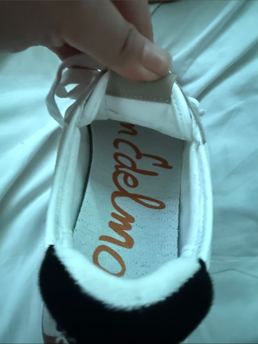 Sam Edelman White and Tan Lace-Up Sneakers with Black Logo - Picture 2 of 4